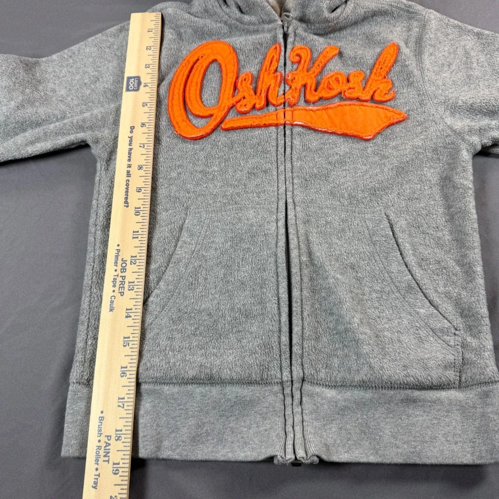 OshKosh Bgosh Boys Grey Fleece Full Zip Hoodie Orange Logo Size 8